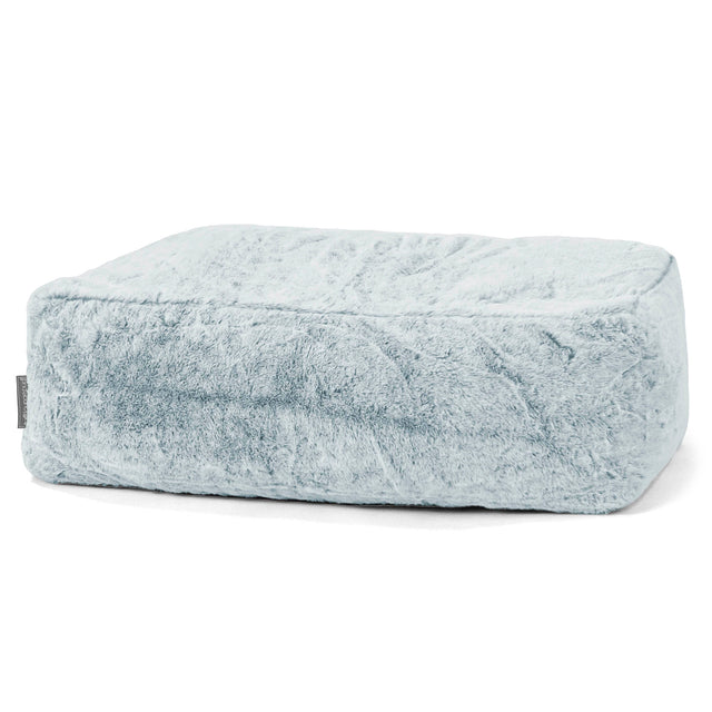 Large Footstool - Faux Rabbit Fur Dusty Blue 01