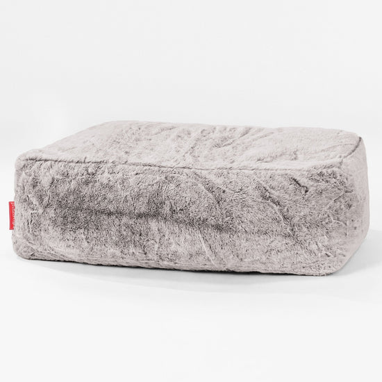 Large Footstool - Faux Rabbit Fur Light Grey 01