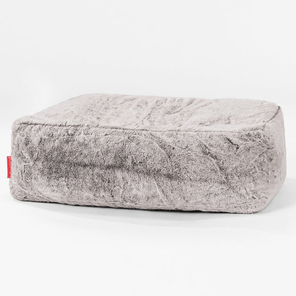 Large Footstool - Faux Rabbit Fur Light Grey 01