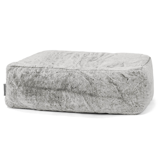 Large Footstool - Faux Rabbit Fur Light Grey 01