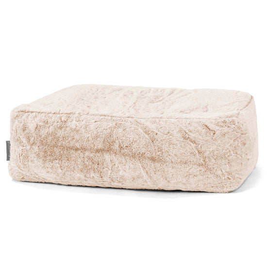 Large Footstool - Faux Rabbit Fur White 01