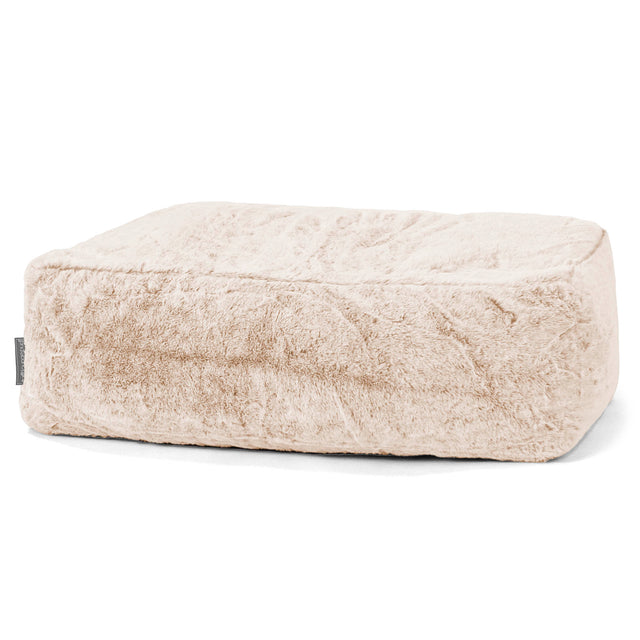 Large Footstool - Faux Rabbit Fur White 01