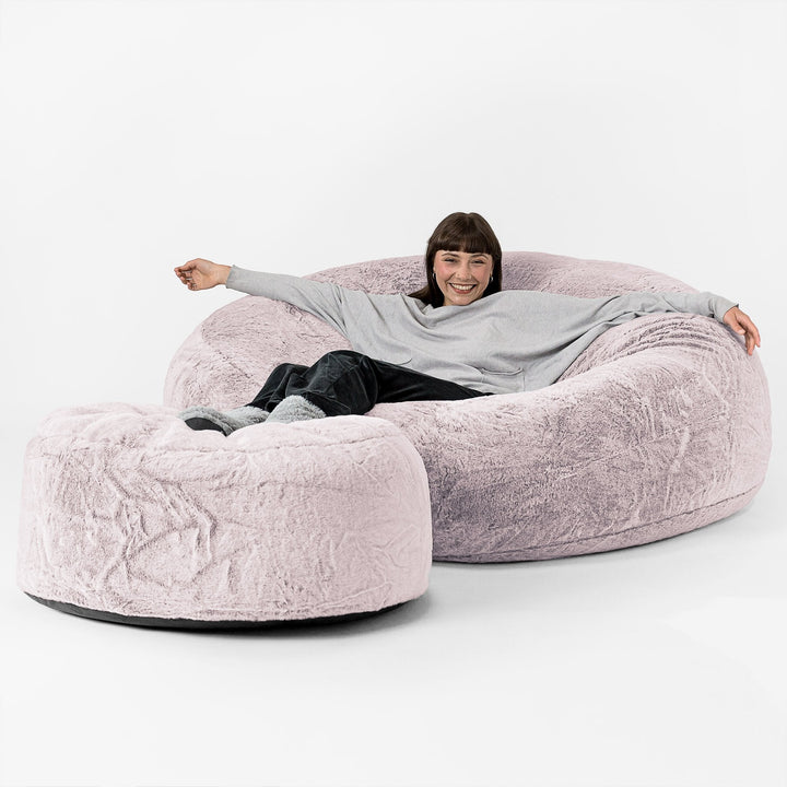 Mega Mammoth Bean Bag Sofa - Faux Rabbit Fur Dusty Pink 02