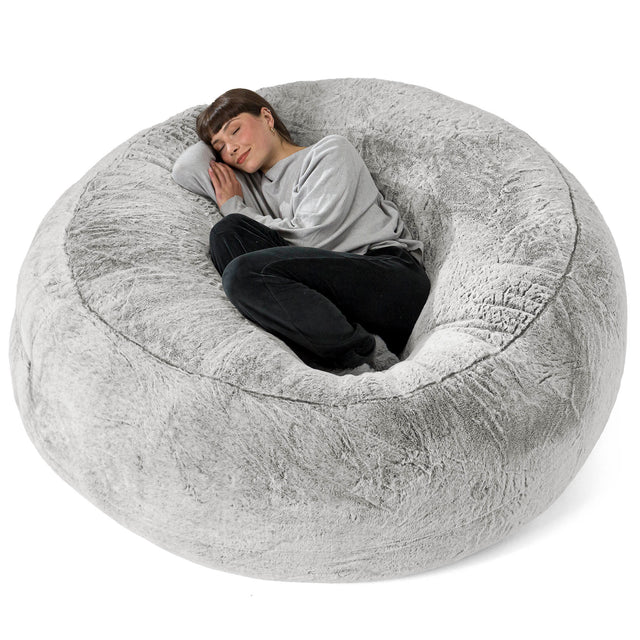 Mega Mammoth Bean Bag Sofa - Faux Rabbit Fur Light Grey 01