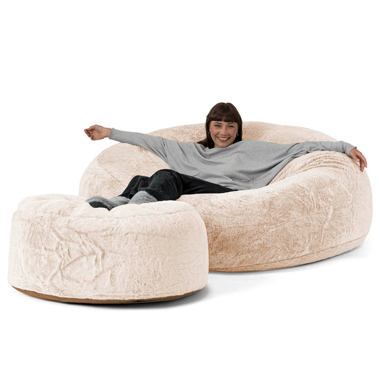 Mega Mammoth Bean Bag Sofa - Faux Rabbit Fur White 02