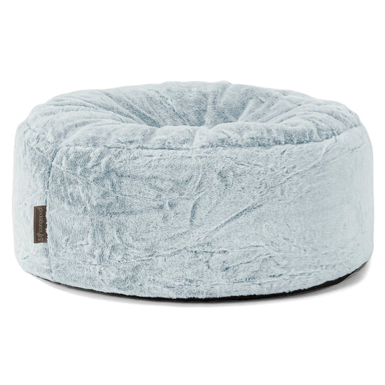 Large Round Pouffe - Faux Rabbit Fur Dusty Blue 01