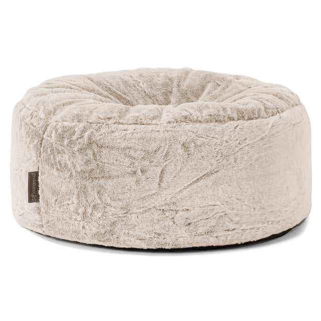 Large Round Pouffe - Faux Rabbit Fur Golden Brown 01