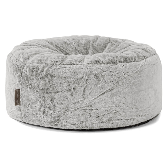 Large Round Pouffe - Faux Rabbit Fur Light Grey 01