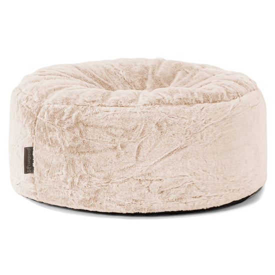 Large Round Pouffe - Faux Rabbit Fur White 01