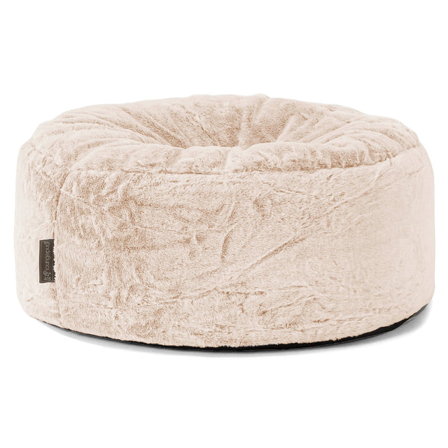 Large Round Pouffe - Faux Rabbit Fur White 01