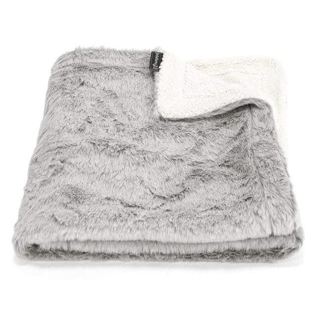 Sherpa Throw / Blanket - Faux Rabbit Fur Light Grey 01