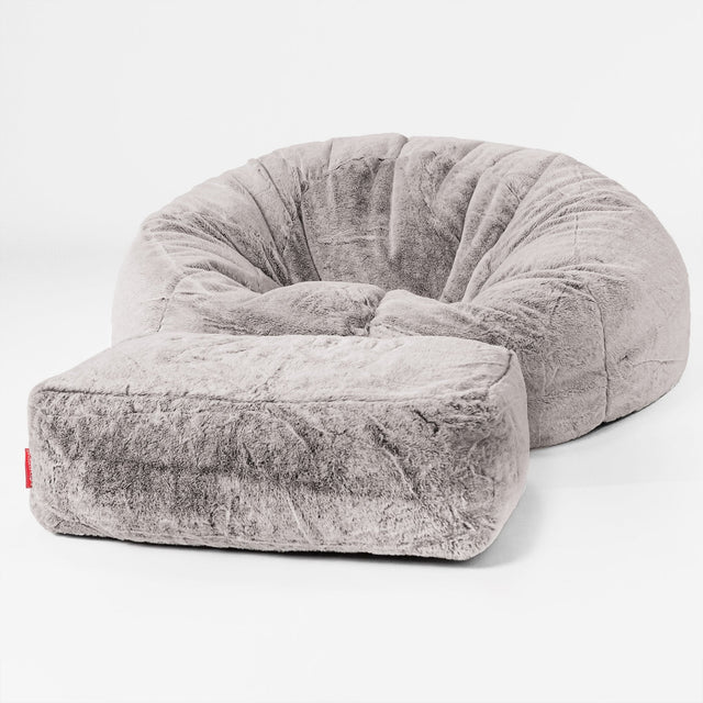 Classic Sofa Bean Bag - Faux Rabbit Fur Light Grey 02