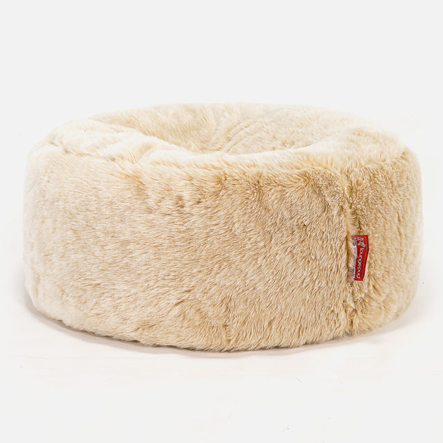 Large Round Pouffe - Faux Fur Sheepskin White 01