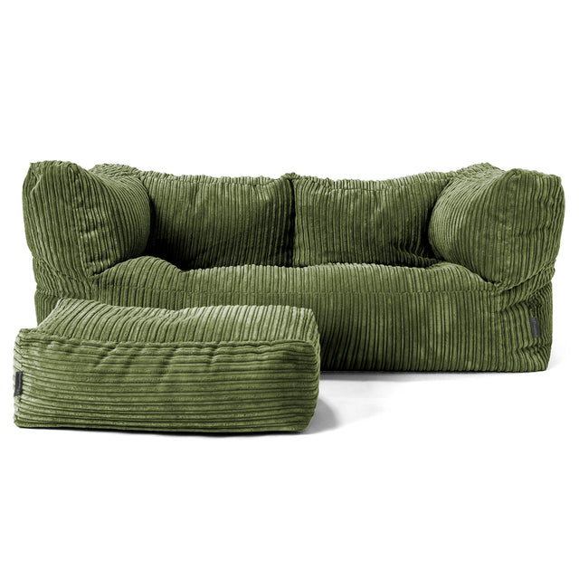 The 2 Seater Albert Sofa Bean Bag - Cord Forest Green 02