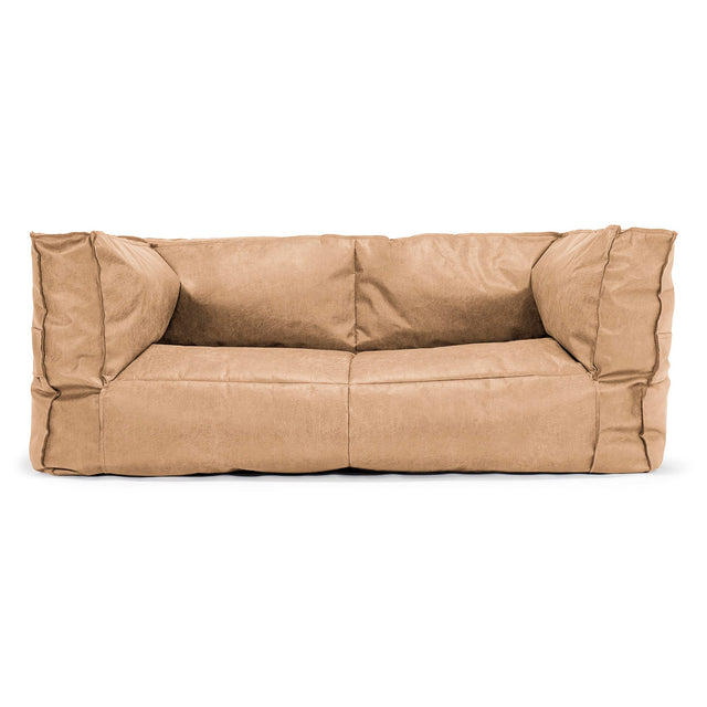 The 2 Seater Albert Sofa Bean Bag - Distressed Leather Honey Brown 01