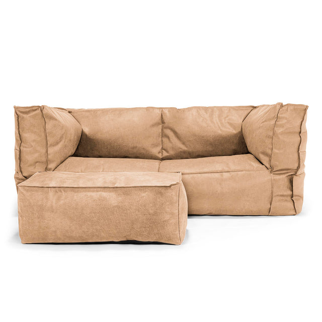 The 2 Seater Albert Sofa Bean Bag - Distressed Leather Honey Brown 02