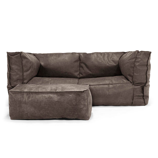 The 2 Seater Albert Sofa Bean Bag - Distressed Leather Natural Slate 02