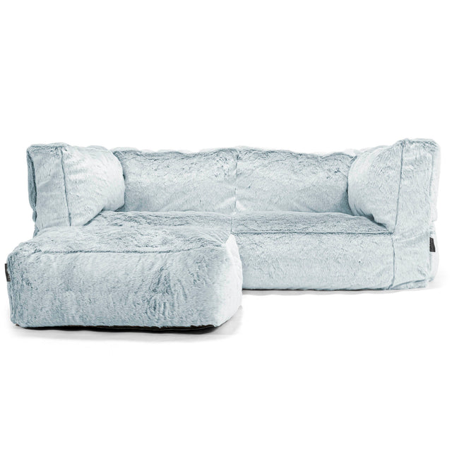 The 2 Seater Albert Sofa Bean Bag - Faux Rabbit Fur Dusty Blue 02