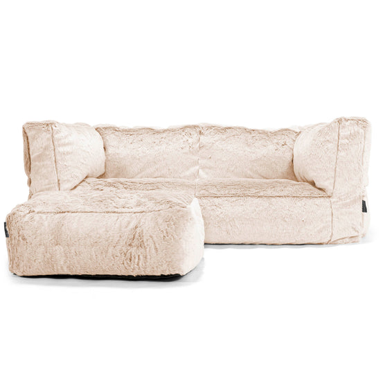 The 2 Seater Albert Sofa Bean Bag - Faux Rabbit Fur White 02