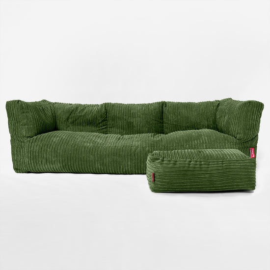 The 3 Seater Albert Sofa Bean Bag - Cord Forest Green 02