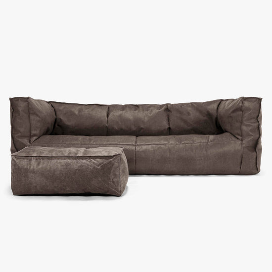 The 3 Seater Albert Sofa Bean Bag - Distressed Leather Natural Slate 02