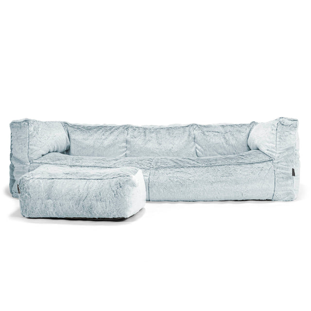 The 3 Seater Albert Sofa Bean Bag - Faux Rabbit Fur Dusty Blue 02