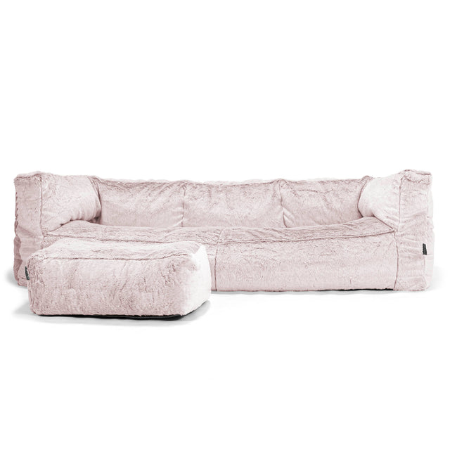 The 3 Seater Albert Sofa Bean Bag - Faux Rabbit Fur Dusty Pink 02