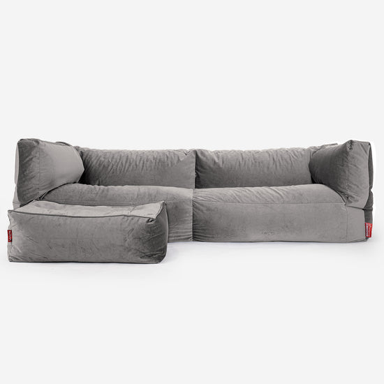 The 3 Seater Albert Sofa Bean Bag - Velvet Silver 02