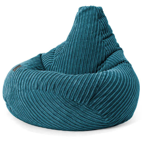 Highback Bean Bag Chair - Cord Teal Blue 02