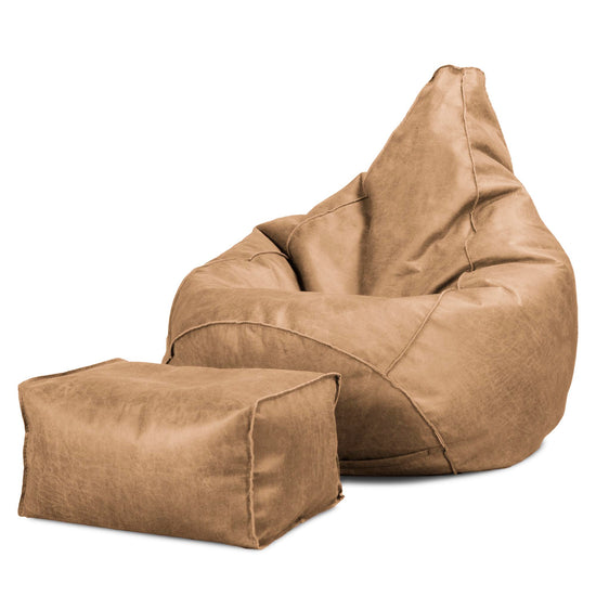 Highback Bean Bag Chair - Distressed Leather Honey Brown 02
