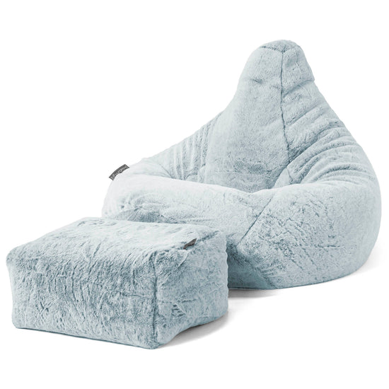 Highback Bean Bag Chair - Faux Rabbit Fur Dusty Blue 01