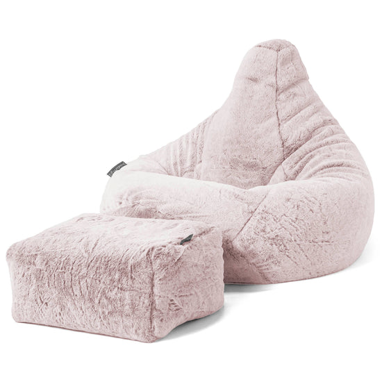 Highback Bean Bag Chair - Faux Rabbit Fur Dusty Pink 01