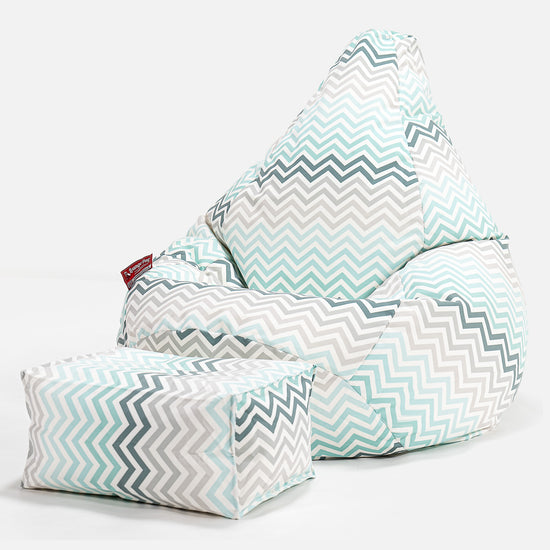 Highback Bean Bag Chair - Geo Print Chevron Teal 01