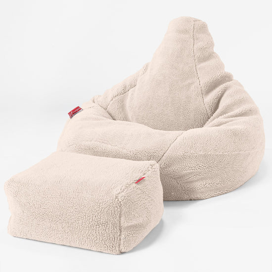 Highback Bean Bag Chair - Teddy Faux Fur Cream 04
