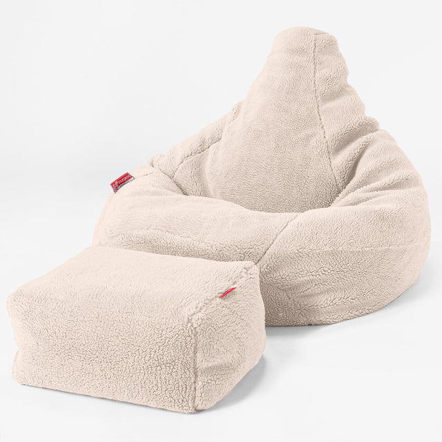 Highback Bean Bag Chair - Teddy Faux Fur Cream 04