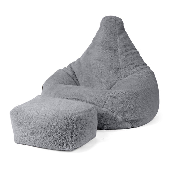 Highback Bean Bag Chair - Teddy Faux Fur Dark Grey 04