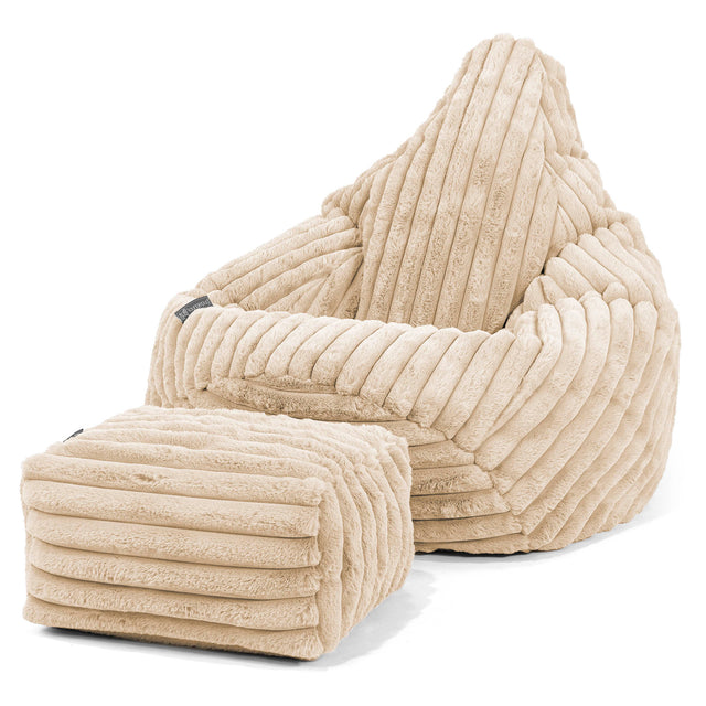 Highback Bean Bag Chair - Ultra Plush Cord Cream 01