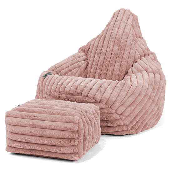 Highback Bean Bag Chair - Ultra Plush Cord Dusty Pink 01