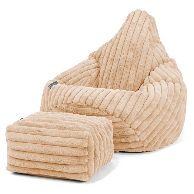 Highback Bean Bag Chair - Ultra Plush Cord Peach 01