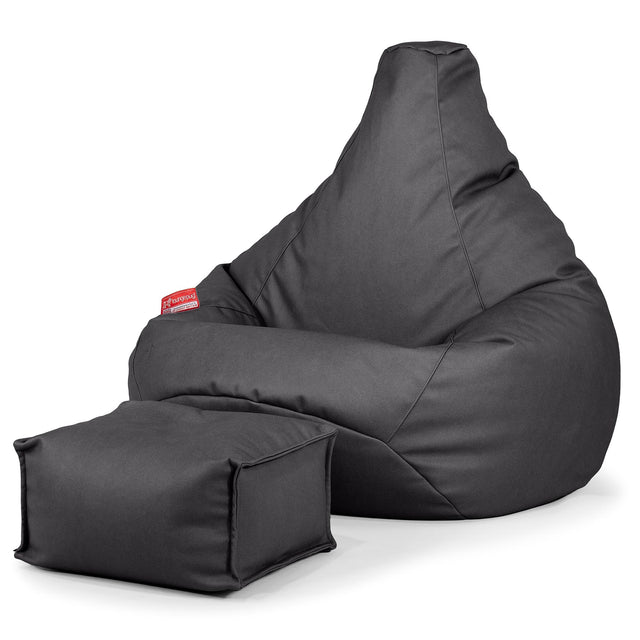 Highback Bean Bag Chair - Vegan Leather Black 01