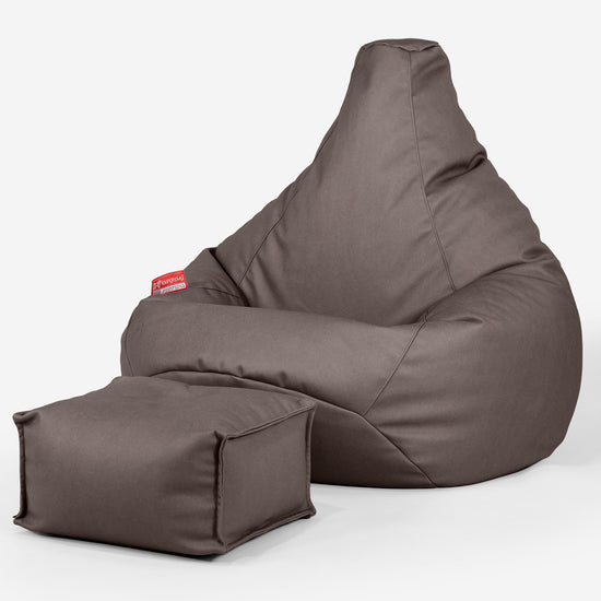 Highback Bean Bag Chair - Vegan Leather Chocolate 01