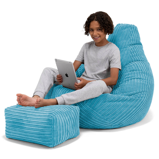 Children's Gaming Bean Bag Chair 6-14 yr - Cord Aegean Blue 01