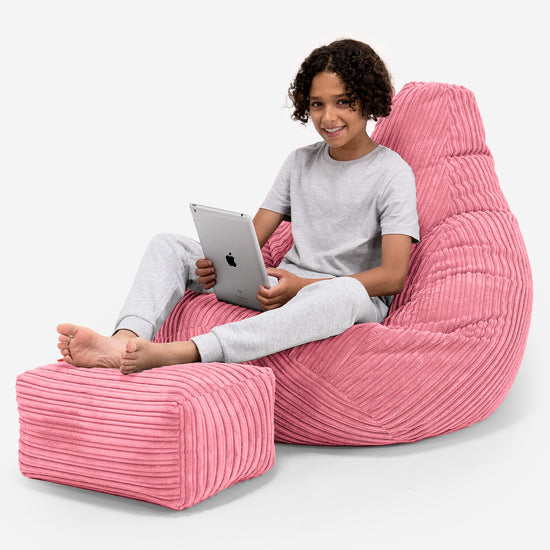 Children's Gaming Bean Bag Chair 6-14 yr - Cord Coral Pink 01