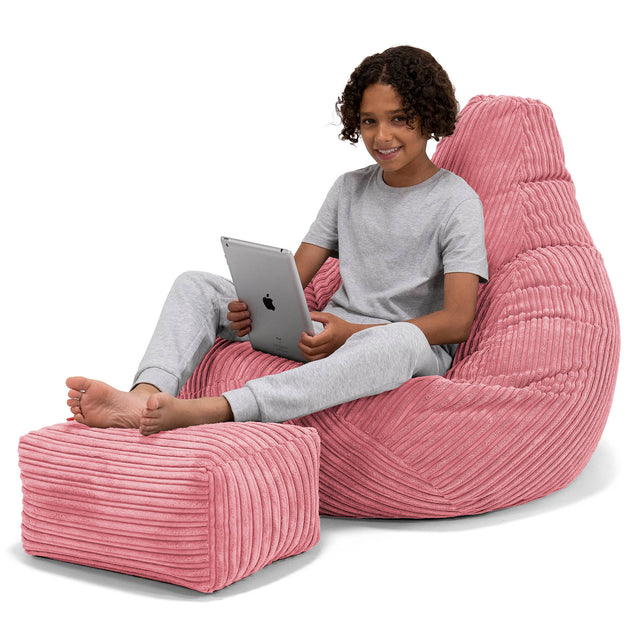 Children's Gaming Bean Bag Chair 6-14 yr - Cord Coral Pink 01