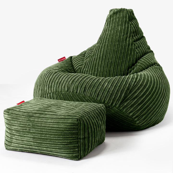 Children's Gaming Bean Bag Chair 6-14 yr - Cord Forest Green 03