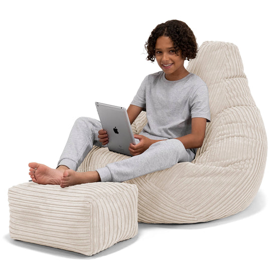 Children's Gaming Bean Bag Chair 6-14 yr - Cord Ivory 01