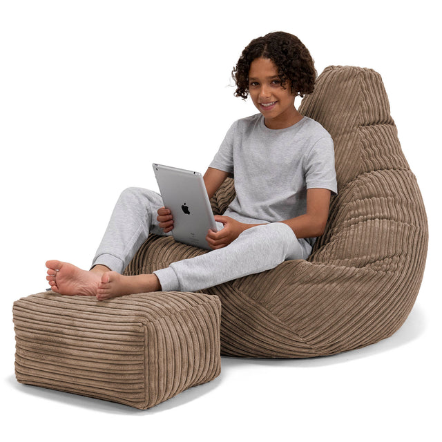 Children's Gaming Bean Bag Chair 6-14 yr - Cord Mocha Brown 01