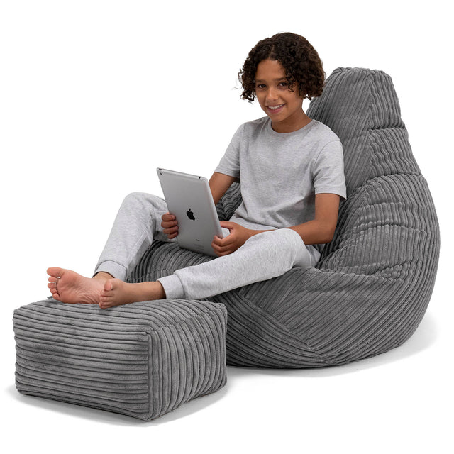 Children's Gaming Bean Bag Chair 6-14 yr - Cord Steel Grey 01