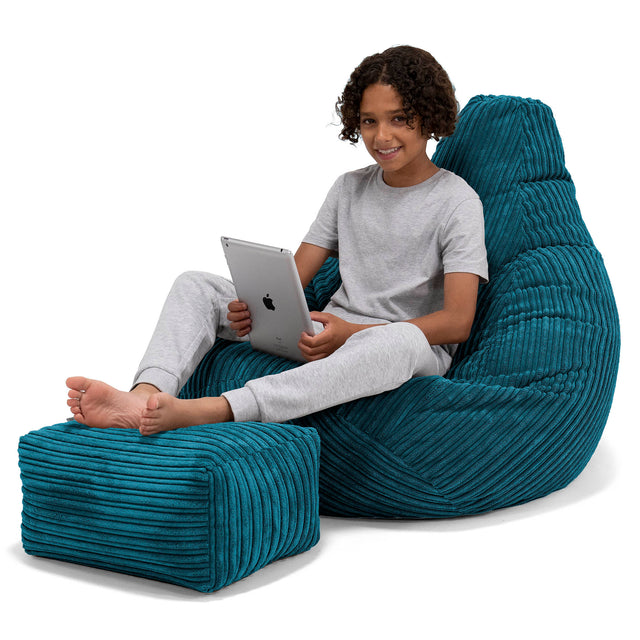 Children's Gaming Bean Bag Chair 6-14 yr - Cord Teal Blue 01