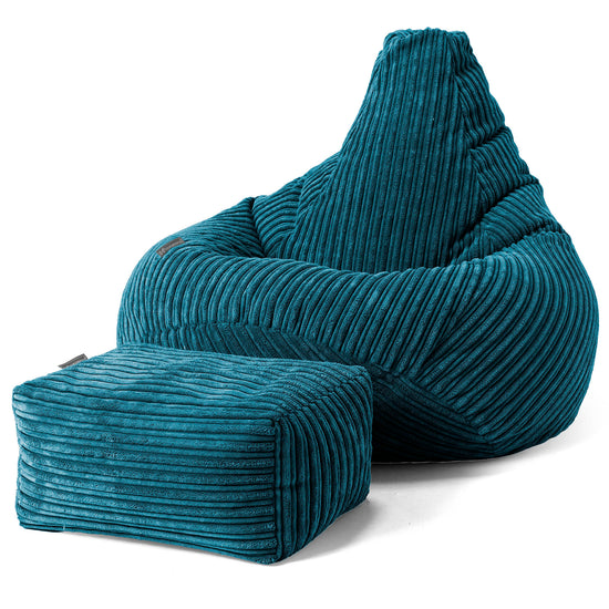 Children's Gaming Bean Bag Chair 6-14 yr - Cord Teal Blue 02